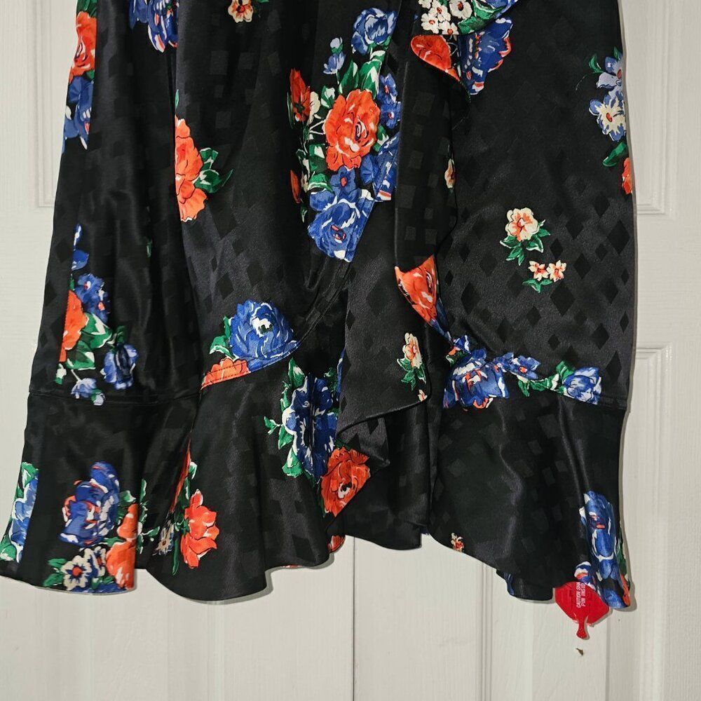 Tory Burch Floral SILK WRAP RUFFLE SKIRT WITH BELT in Black - Size 4 - Picture 10 of 16